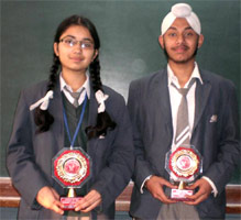 Parneet Singh and Radha Bhola of Class X-B displayed commendable Mathematical Skill and application when they qualified for the National Level Science Exhibition - Click to Enlarge