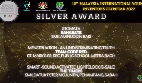 St. Mark's School, Meera Bagh - 10th Malaysia International Young Inventors Olympiad, 2022 : Click to Enlarge