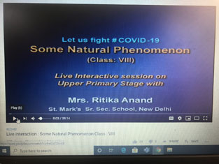 St. Mark's School, Meera Bagh - Our Vice Principal, Ms. R. Anand speaks on the Science behind Lightning for the students of Class 8 : Click to Enlarge