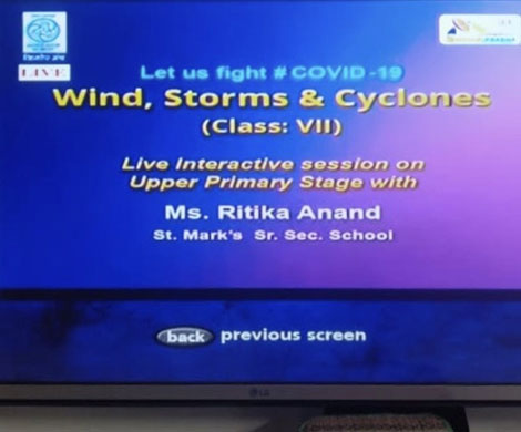 St. Mark's School, Meera Bagh - Our Vice Principal, Ms. R. Anand was one of the experts on the NCERT panel for the webinar on Wind, Storms and Cyclones : Click to Enlarge