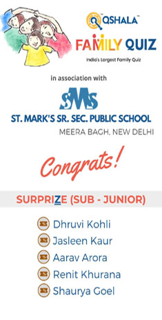St. Mark's School, Meera Bagh - Our students shine in Qshala-an Online Family Quiz : Click to Enlarge