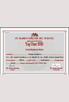 St. Mark's School, Janak Puri - Our students shine in YOG UTSAV 2020, Online Inter School Yoga Competition, organized by SMS  Meera Bagh : Click to Enlarge