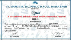 St. Mark's School, Janak Puri - Our students performed excellently in QUEST 2020 organised by SMS Meera Bagh : Click to Enlarge