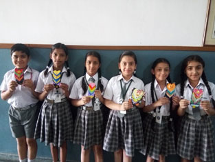 SMS, Meera Bagh - Class V School Birthday Activity - Rainbow Hearts Card : Click to Enlarge