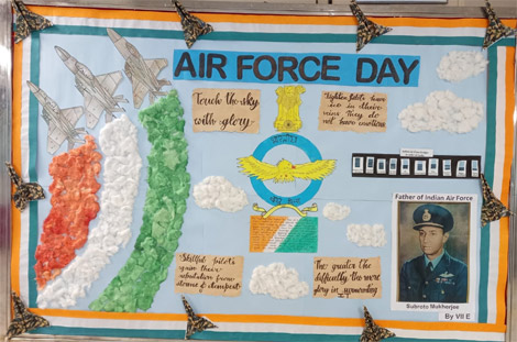 SMS, Meera Bagh - The students of Class VII-E pay their tribute to IAF personnelon the Indian Air Force Day : Click to Enlarge