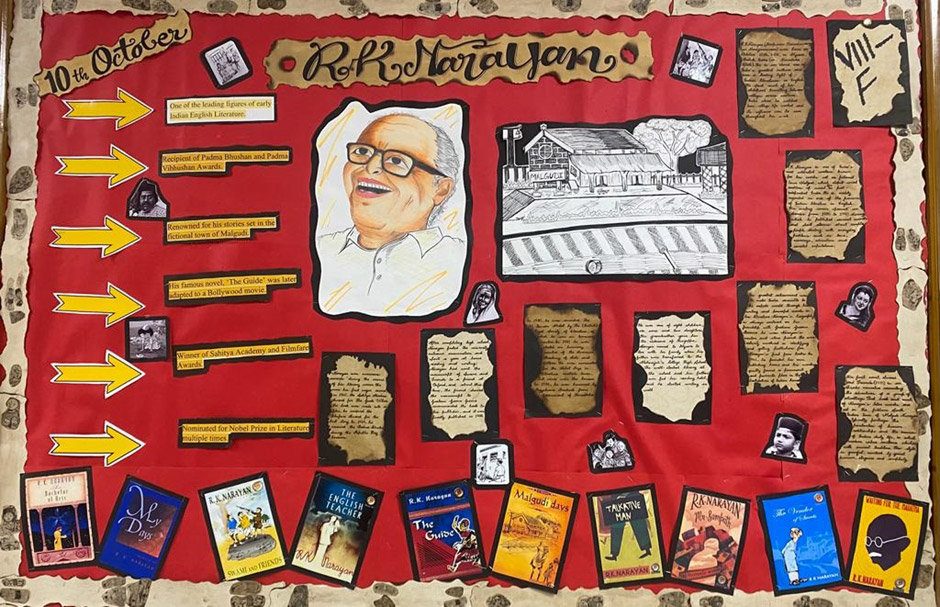 SMS, Meera Bagh - The students of Class VIII-F celebrated the birth anniversary of R.K. Narayana prolific Indian writer and novelist : Click to Enlarge