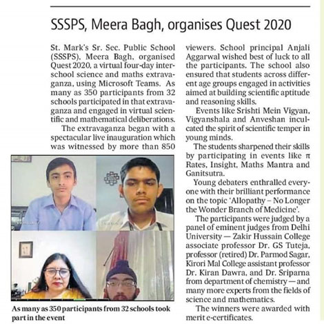 St. Mark's Sr. School, Meera Bagh : Quest 2020 - Click to Enlarge