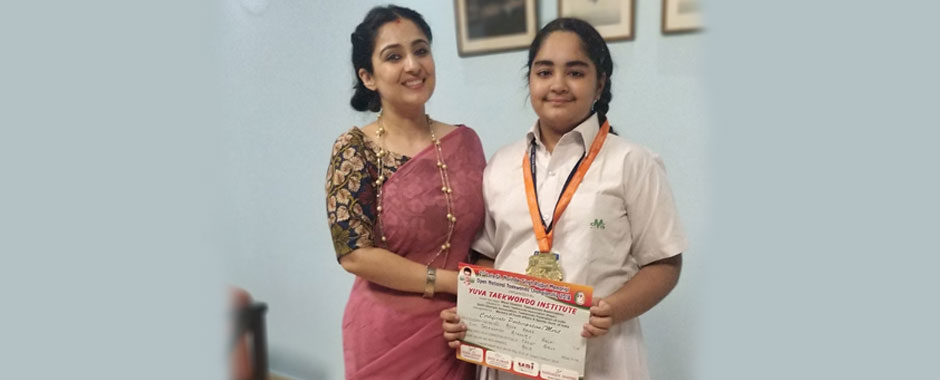 St. Mark's School, Meera Bagh - Adya Arora, VII-C, wins the Gold Medal at the Open National Taekwondo Championship : Click to Enlarge