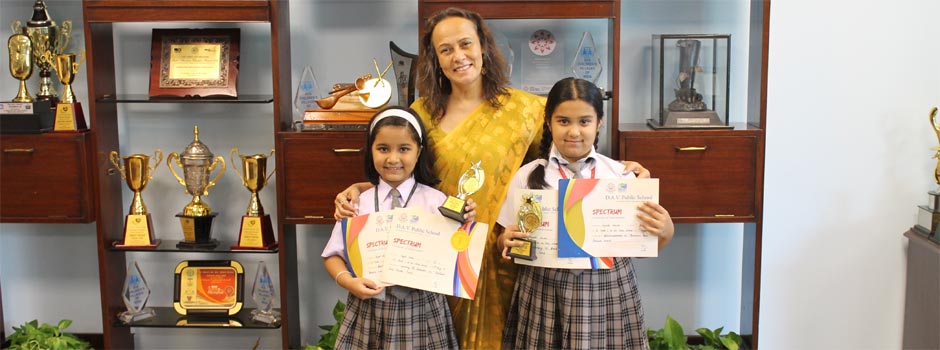 St. Mark's School, Meera Bagh - Angel Arora (III-C) Nyonita Chawla (IV-D) win the Third Prize in Spectrum organized by DAV Pushpanjali Enclave : Click to Enlarge