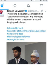 St. Mark's School, Meera Bagh - Manmeet Singh Tuteja and Chaitanya Arora, Class 10, make it to the final of Bennett Hatchery Innovation LaunchPad 2018 : Click to Enlarge