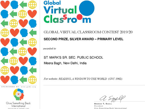 St. Mark's School, Meera Bagh - Our Primary and Secondary teams secure the Second Prize in the web designing contest organised by Global Virtual Classroom : Click to Enlarge