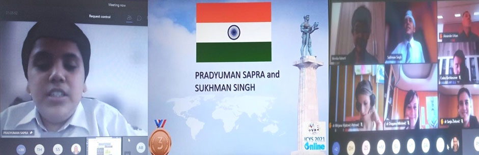 St. Mark's School, Meera Bagh - Sukhman Singh 8-B & Pradyuman Sapra 8-A win the Bronze Medal at the International Conference for Young Scientists : Click to Enlarge