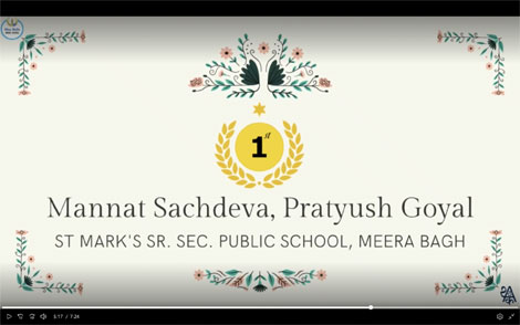 St. Mark's School, Meera Bagh - Mannat Sachdeva and Pratyush Goyal of Class VII won the 1st Position in the French Competition - La Publicité Gastronomique en Inde (Ad mad show) : Click to Enlarge
