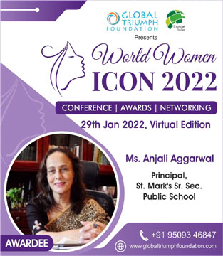 St. Mark's School, Meera Bagh - Our Principal, Ms. A. Aggarwal, Dynamic Edu-Leader of the Year Award - World Women Icon - 2022 by Global Triumph Foundation : Click to Enlarge