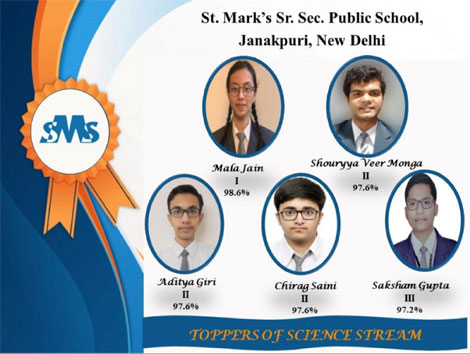 St. Mark's Sr. Sec. Public School, Janak Puri - Class XII toppers of Science Stream - Click to Enlarge