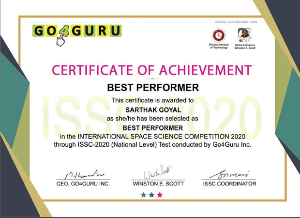 SMS, Janakpuri - International Space Science Competition 2020 : National Level Test : Click to Enlarge