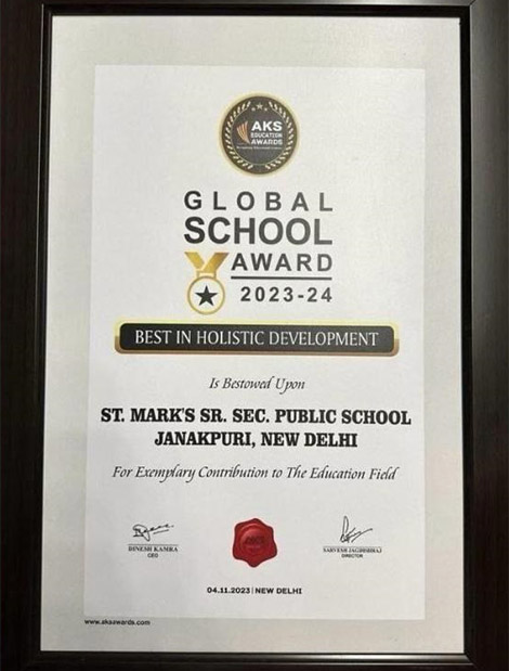 St. Mark's School, Janakpuri - Global School Award : Click to Enlarge