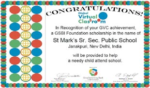 St. Mark's Sr. Sec. Public School, Janakpuri won Grand Prize in the Secondary School Category this year in the Global Virtual Classroom web-designing contest : Click to Enlarge