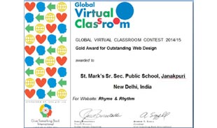 St. Mark's Sr. Sec. Public School, Janakpuri won Grand Prize in the Secondary School Category this year in the Global Virtual Classroom web-designing contest : Click to Enlarge