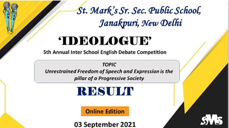 St. Mark's School, Janakpuri - Ideologue 2021 : Annual Inter School English Debate Competition : Click to Enlarge