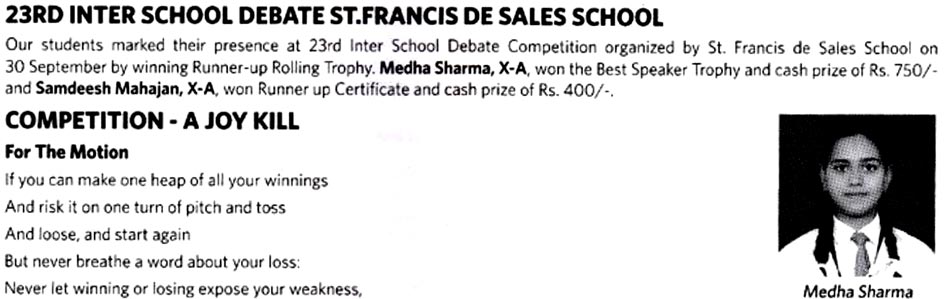 St. Mark's School, Janakpuri - Inter School Debate St. Francis De Sales School