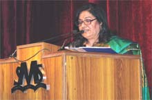 SMS, Janakpuri - The Annual Report of the school being read by the Principal Ms. Rama Sethi : Click to Enlarge