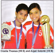 SMS, Janakpuri - Cicelia Mohan Thomas of VII B and Anjali Solanki of VII E represented Delhi at the 13th Mini Junior Girls Open National Handball Championship - 2011 : Click to Enlarge