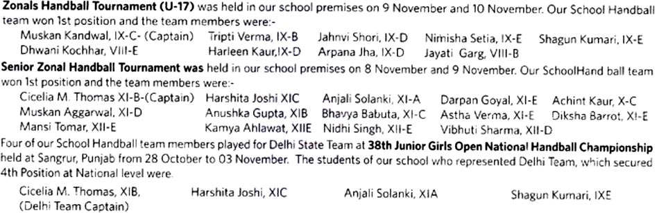 St. Mark's School, Janakpuri - Handball Tournaments