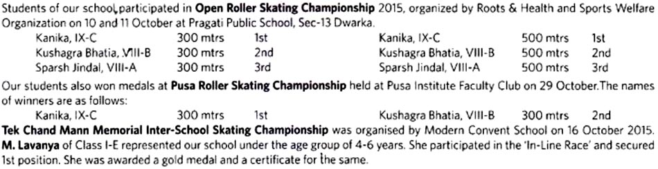 St. Mark's School, Janakpuri - Open Roller Skating Championship