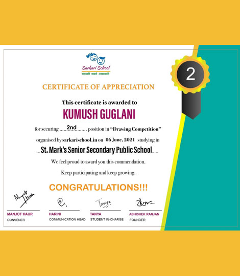 St. Mark's School, Janak Puri - Our students shine in Nirash Mat Hona Tum, a virtual nationwide Inter School Competition, was organised by Sarkari School for Classes VI to XII : Click to Enlarge
