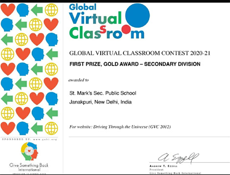 St. Mark's School, Janak Puri - Our GVC Secondary Team (2020-21) won the Gold Award and The GVC Primary Team (2020-21) won the Silver Award : Click to Enlarge