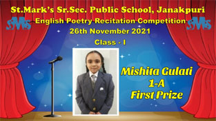 St. Mark's School, Janak Puri - An online English Recitation Competition was organized for Class I : Click to Enlarge