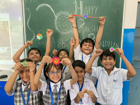 St. Marks Sr. Sec. Public School, Janakpuri - Students of Classes Nursery to V enthusiastically celebrated the festival of Raksha Bandhan : Click to Enlarge