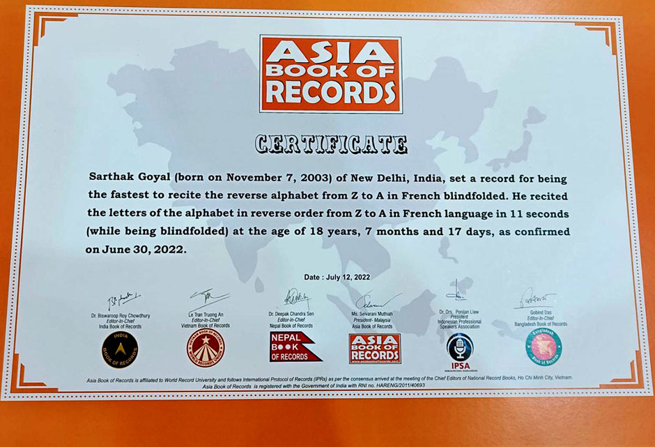 St. Marks Sr. Sec. Public School, Janakpuri - Sarthak Goyal, an alumnus of our school (Class of 2021), has been appreciated by India Book of Records for being the youngest one to teach any foreign language (French) : Click to Enlarge