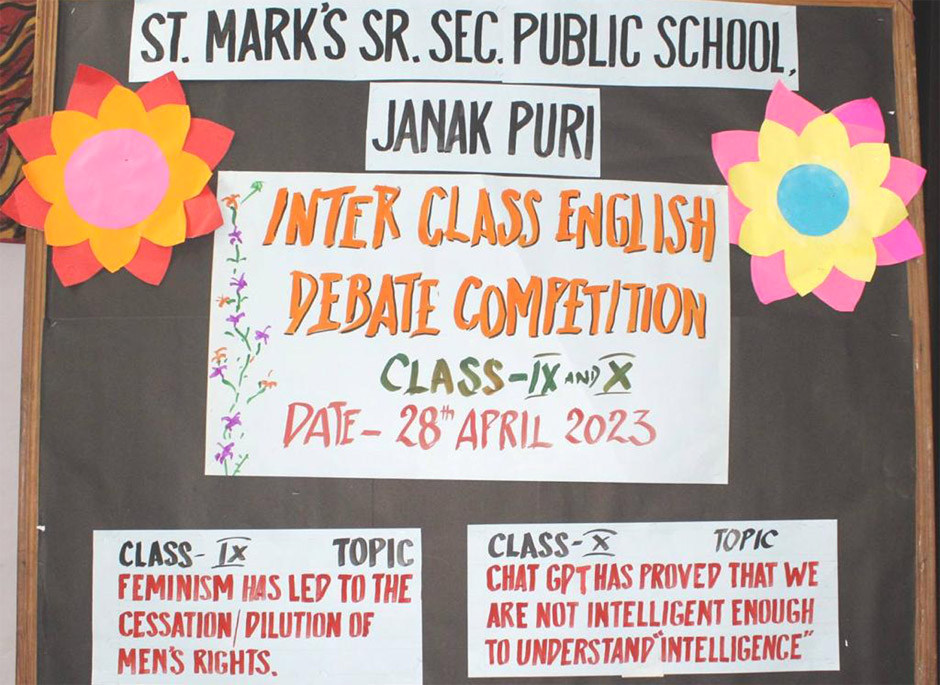 St. Mark's Sr. Sec. Public School, Janak Puri - An Inter-Class Debate Competition for Classes IX-X was organized - Click to Enlarge