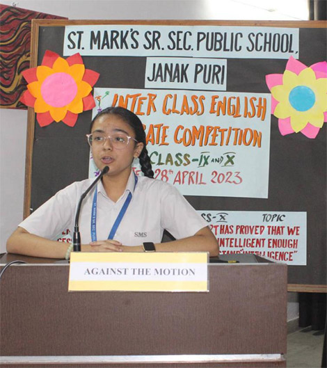 St. Mark's Sr. Sec. Public School, Janak Puri - An Inter-Class Debate Competition for Classes IX-X was organized - Click to Enlarge