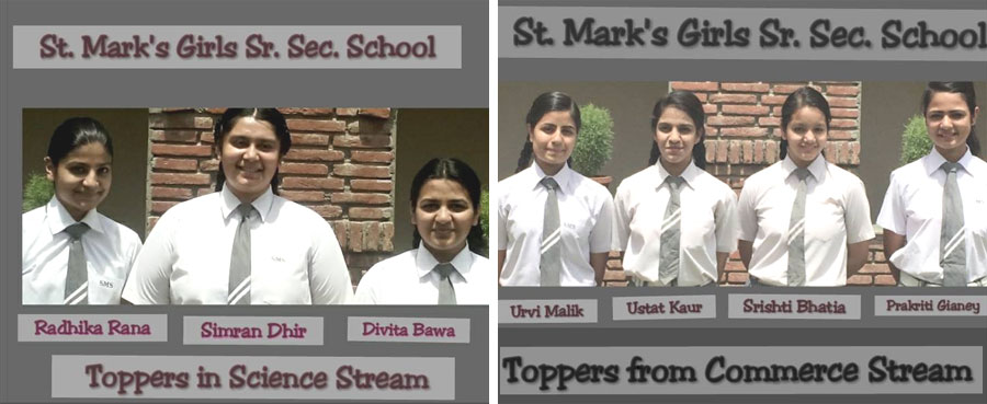St. Mark's Girls School : Class XII Toppers of 2014-15