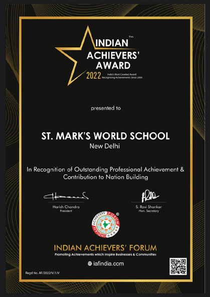 SMS World School - Indian Achievers Award 2022 : Click to Enlarge