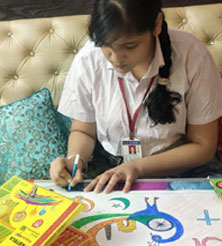 SMS, Girls School - Art Competition for Classes 6-8 - Students working on Canvas : Click to Enlarge