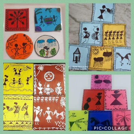 SMS, Girls School - Warli Art by Class 3 : Click to Enlarge