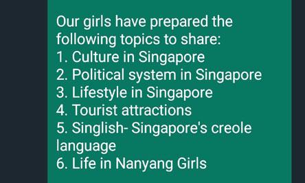 St. Mark's World School, Meera Bagh - International Collaborations with the students of Nanyang Girls High School, Singapore : Click to Enlarge