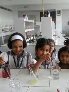 St. Mark's Girls School, Meera Bagh - Spic Macay - Visit to Chemistry Lab by Saplings : Click to Enlarge