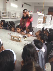 St. Mark's Girls School, Meera Bagh - Spic Macay - Visit to Chemistry Lab by Saplings : Click to Enlarge