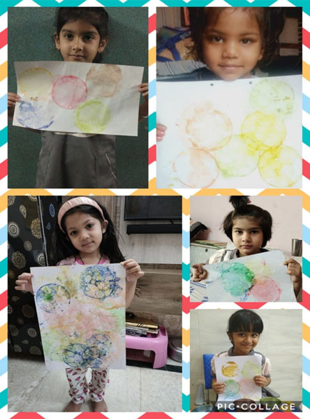 St. Mark's Girls School, Meera Bagh - Weekly Activity : Bubble Painting by Class Sapling : Click to Enlarge