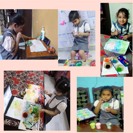 St. Mark's Girls School, Meera Bagh - Weekly Activity : Bubble Painting by Class Sapling : Click to Enlarge