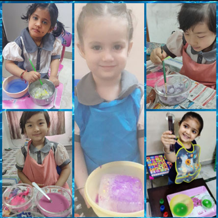 St. Mark's Girls School, Meera Bagh - Ice Painting Activity for Class Seedling : Click to Enlarge