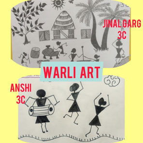 St. Mark's Girls School, Meera Bagh - Warli Art Painting by Class 3 : Click to Enlarge