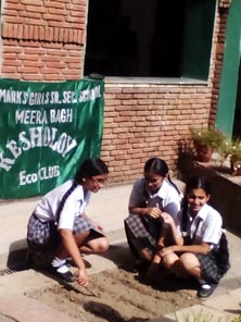 SMS Girls School, Meera Bagh - Plantation of Vegetables as part of Navdanya : Click to Enlarge